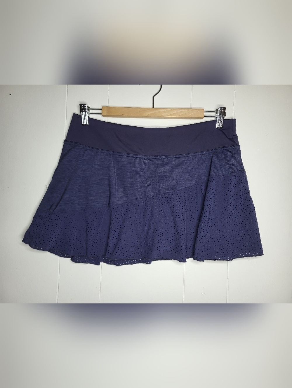 Lija Blue Navy Eyelet Flounce Skirt